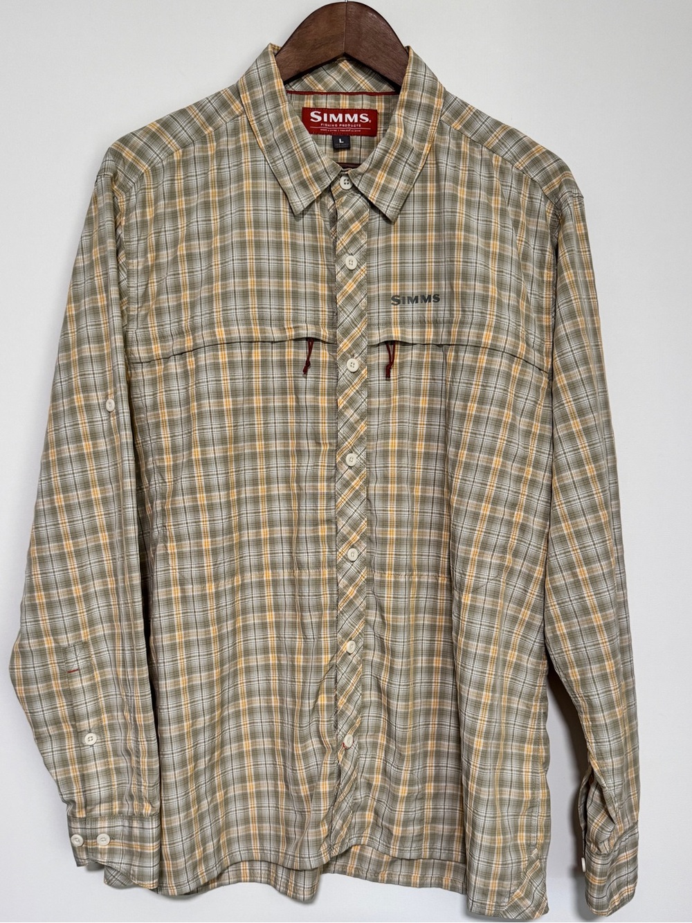 Simms Men’s L Plaid Long Sleeve Fishing Shirt Performance Outdoor